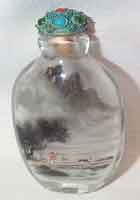 Snuff Bottle reverse painted with man plowing
